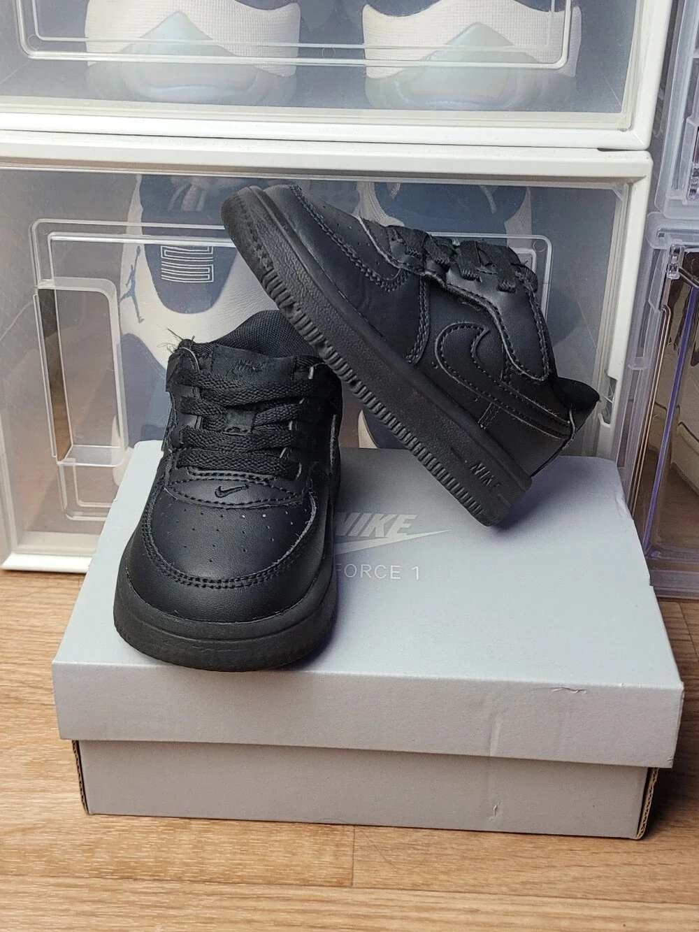 Toddler's Nike Force 1 Low Easyon Black/Black-Black (FN0236 001) Size 6c